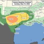 San Angelo, Dallas, Shreveport, Houston, and San Antonio Face Enhanced Risk Severe Storms Sunday May 10 With Very Large Hail, Tornadoes, and 75 MPH Wind Gusts After Dark