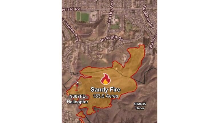 Sandy Fire Burns 183 Acres on South Side of Simi Valley Driven by 24 MPH ENE Winds at 15 Percent Humidity Threatening Oak Canyon Bard Reservoir Lindero Canyon and Oak Park