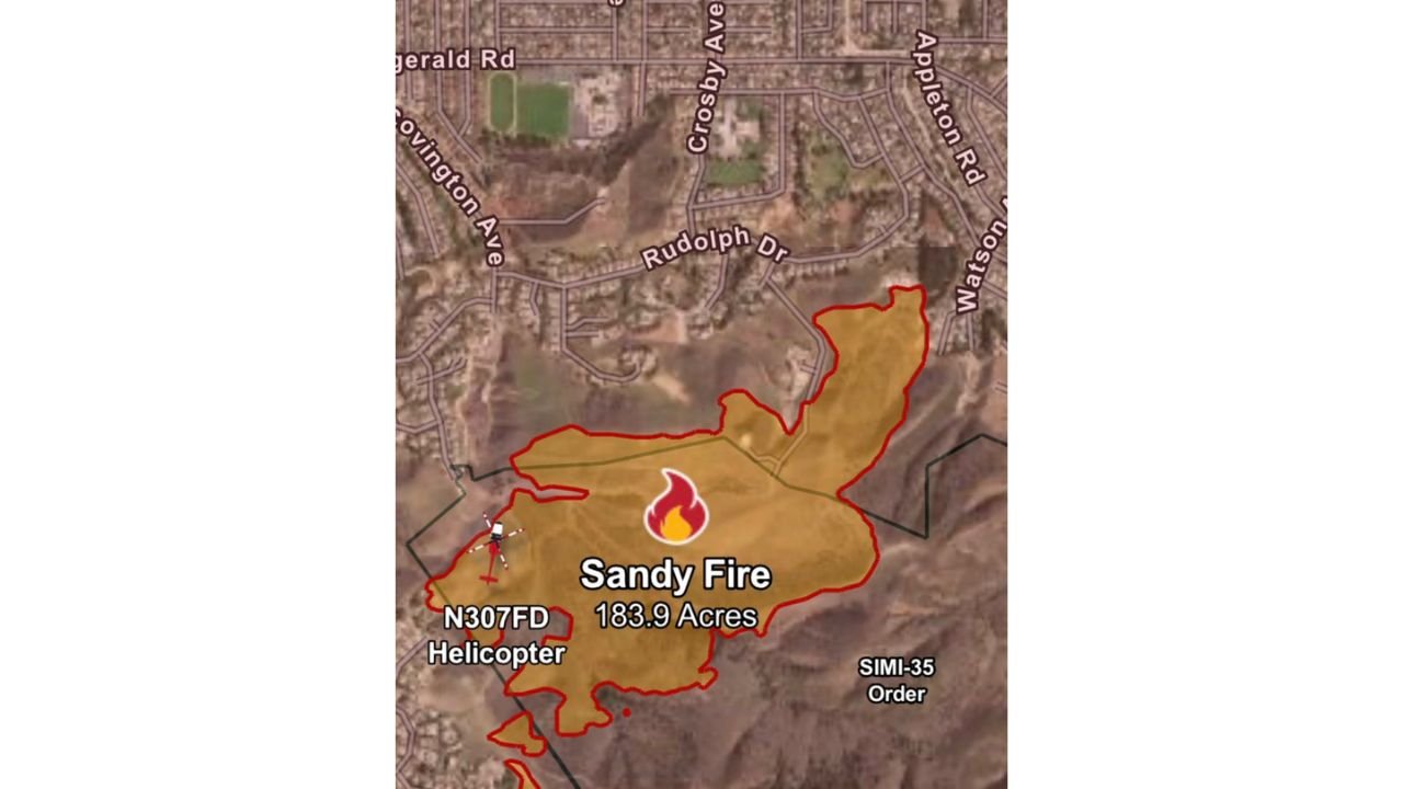 Sandy Fire Burns 183 Acres on South Side of Simi Valley Driven by 24 MPH ENE Winds at 15 Percent Humidity Threatening Oak Canyon Bard Reservoir Lindero Canyon and Oak Park