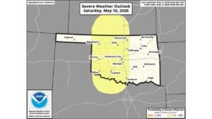 Saturday May 16, Oklahoma City, Norman, Enid, Lawton, and Altus Face a 15% Severe Weather Risk as All Hazards Remain Possible Across North Texas, Central Oklahoma, and South Central Kansas