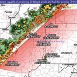Severe Storm Line With 50 to 60 MPH Winds and Hail Targeting Ohio Pennsylvania and West Virginia Including Columbus by 8:53 PM Erie by 8:29 PM Youngstown by 9:49 PM and Pittsburgh by 11:54 PM Tuesday