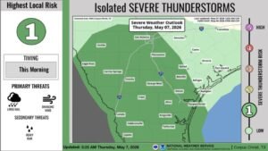 South Texas Faces Marginal Risk of Isolated Severe Thunderstorms Thursday Morning With Large Hail and Damaging Winds Possible From San Antonio to Corpus Christi