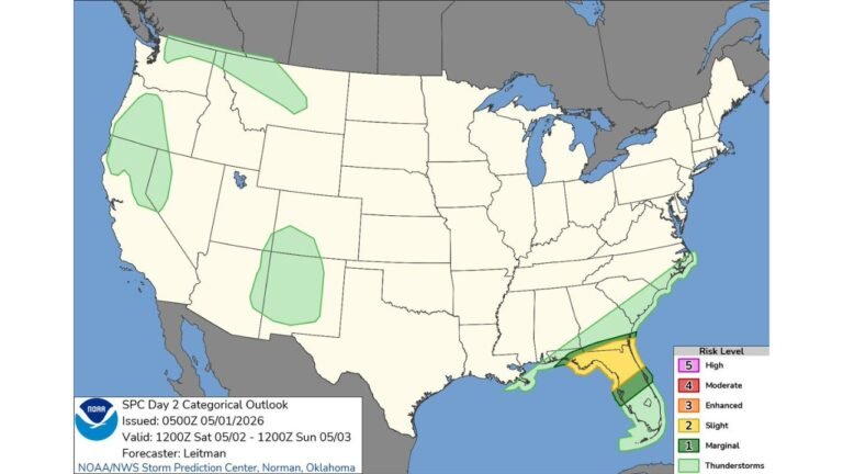 Southern Georgia and North-Central Florida Face Slight Risk Saturday With Further Upgrade to Enhanced Risk Possible as Data Comes In