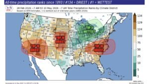 Spring 2026 Has Been a Season of Extremes as the Tennessee Valley, Carolinas, Western Plains, and Desert Southwest Record Top 10 Driest While the Great Lakes Logs Top 5 Wettest Since 1893