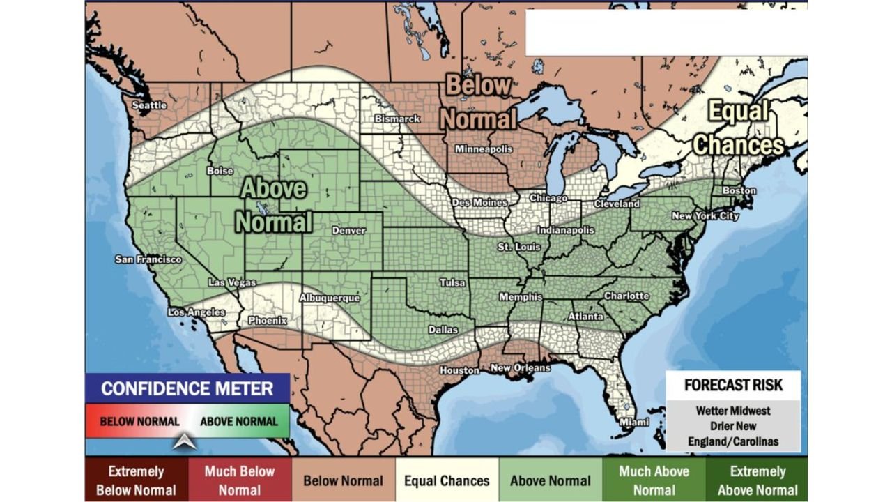 Strong El Nino Points to Drier Summer Across Minnesota, Wisconsin, North Dakota, New England, and the Carolinas While Central United States Faces Above Normal Precipitation for June July and August