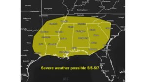 Texas, Louisiana, Mississippi, Alabama, Georgia and Tennessee Face Growing Severe Weather Threat May 5 Through May 7 With Tornadoes, Damaging Winds and Large Hail All Possible