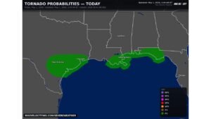 Texas, Louisiana, Mississippi, Alabama and Florida Gulf Coast Face Spin-Up Tornado Risk Today as Thunderstorm Line Moves Through