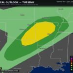 Texas, Oklahoma, Arkansas and Tennessee Face Supercells With Very Large Hail, Damaging Winds and Tornadoes Possible Tuesday Afternoon and Evening From Dallas to Memphis