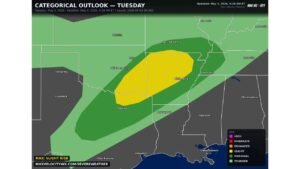 Texas, Oklahoma, Arkansas and Tennessee Face Supercells With Very Large Hail, Damaging Winds and Tornadoes Possible Tuesday Afternoon and Evening From Dallas to Memphis