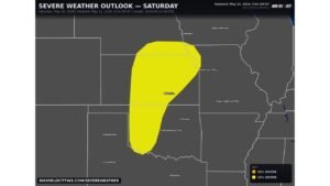 Texas, Oklahoma, Kansas and Nebraska Face Organized Severe Weather With Damaging Winds, Very Large Hail and Tornadoes From Oklahoma City and Wichita Through Kansas City and Omaha Saturday May 16