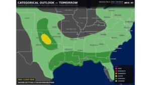 Texas, Oklahoma, and the Gulf Coast Face Continuing Severe Weather Saturday With Damaging Winds, Large Hail, and Brief Tornado Possible on May 9