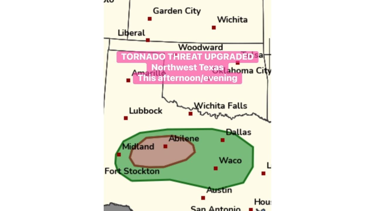 This Afternoon and Evening, Abilene, Midland, Waco, and Dallas Face an Upgraded Tornado Threat as Supercells Erupt From the Permian Basin With Gorilla Hail and Isolated Tornadoes Possible by 3 PM