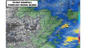 This Weekend and Next Week, Charlotte, Raleigh, Wilmington, Asheville, and Columbia Head Back Into a Warm Dry Pattern With Highs Near 90 and Barely Any Rain in the 10-Day Forecast