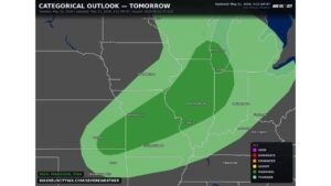 Tomorrow, Chicago, St. Louis, Indianapolis, Milwaukee, and Kansas City Face Large Hail, Damaging Winds, and a Brief Tornado Risk as Severe Weather Pushes Across the Midwest Tuesday