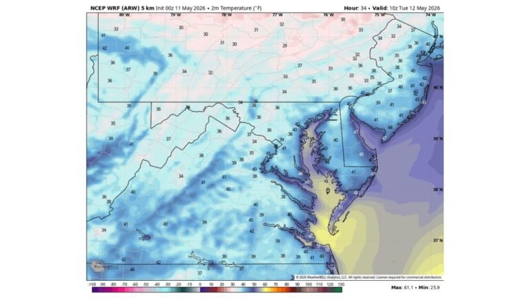 Tonight, Baltimore and Areas North and West of I-95 Could Drop Into the 30s With Frost Possible by Tuesday Morning — the Latest Freeze Date on Record Since 1966