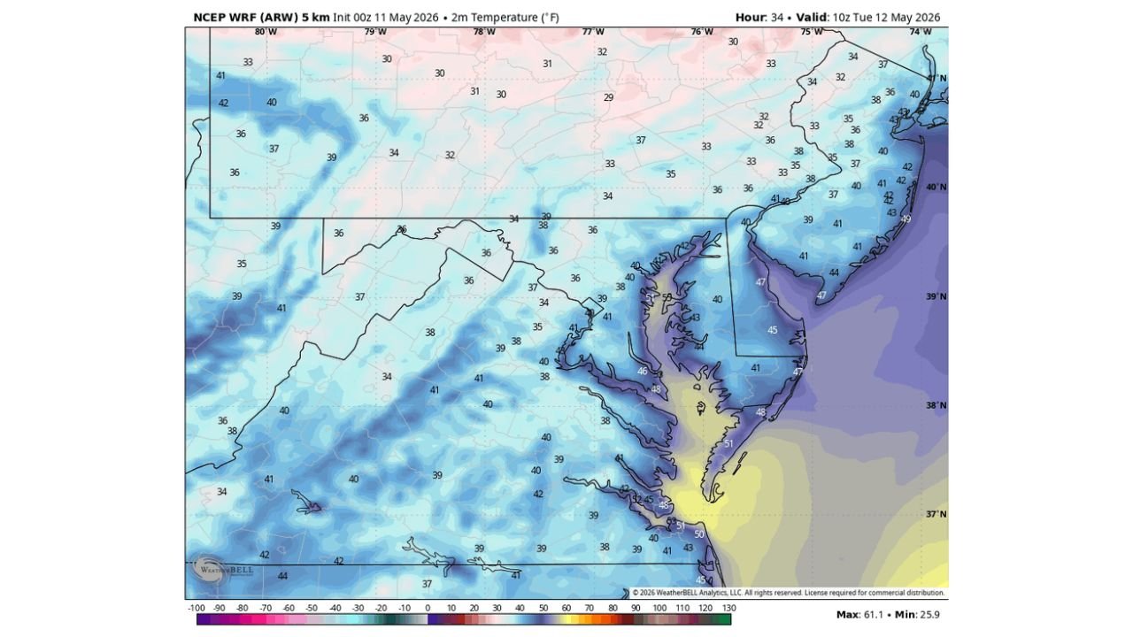 Tonight, Baltimore and Areas North and West of I-95 Could Drop Into the 30s With Frost Possible by Tuesday Morning — the Latest Freeze Date on Record Since 1966