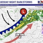 Tuesday Night, Chicago, Peoria, Indianapolis, and Milwaukee Face a Line of Rain and Storms With 40 to 50 MPH Wind Gusts Possible Across Northern Illinois and Northern Indiana