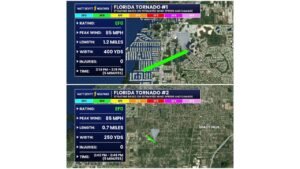 Two EF0 Tornadoes Confirmed in Pasco County Florida Near Hudson and Shady Hills Tuesday With 85 MPH Winds and Roof and Carport Damage Reported
