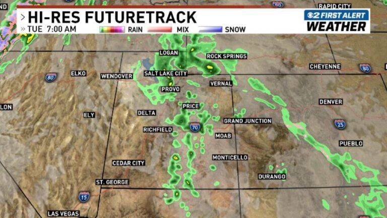 Utah Faces Showers Along the Wasatch Front Tuesday Morning and Mountain Thunderstorms Tuesday Afternoon as Weak Storm System Tracks Across the State