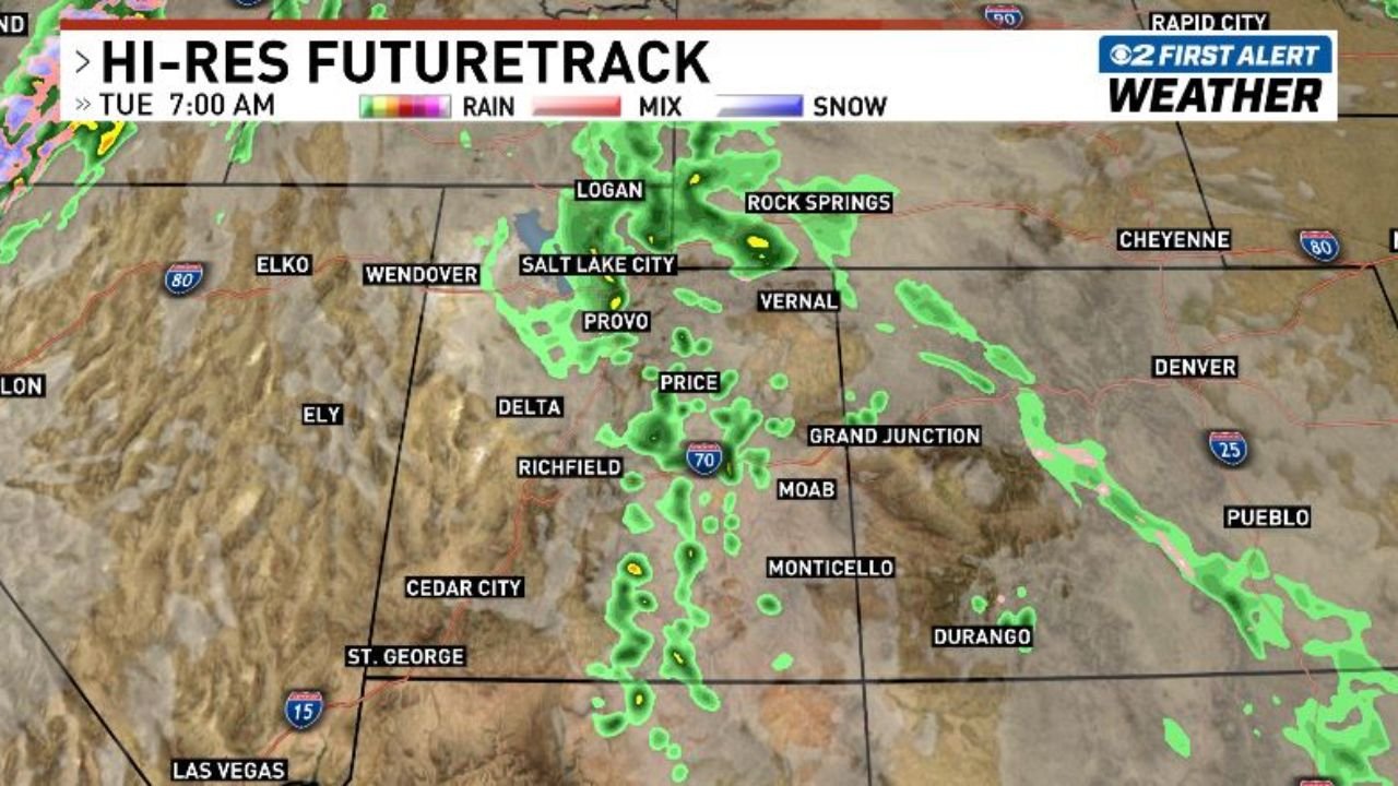 Utah Faces Showers Along the Wasatch Front Tuesday Morning and Mountain Thunderstorms Tuesday Afternoon as Weak Storm System Tracks Across the State