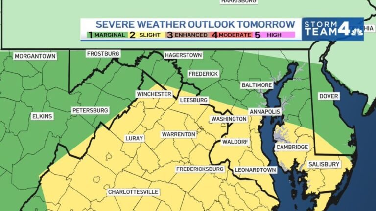 Washington D.C., Northern Virginia, and Southern Maryland Face Slight Risk Severe Weather Wednesday With Heavy Downpours and Stronger Winds Expected During the Early Afternoon
