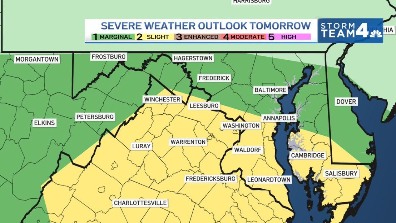 Washington D.C., Northern Virginia, and Southern Maryland Face Slight Risk Severe Weather Wednesday With Heavy Downpours and Stronger Winds Expected During the Early Afternoon