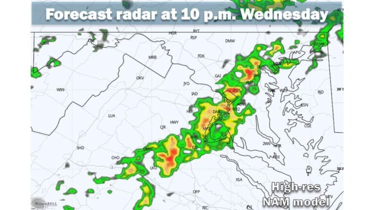 Washington D.C. and Virginia Face Two Waves of Showers and Storms With Damaging Wind Gusts and Heavy Downpours Possible Near the Beltway Wednesday May 13 This Evening