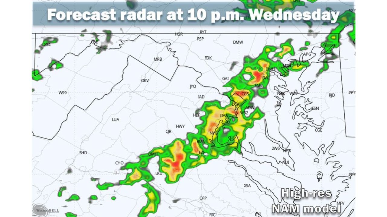 Washington D.C. and Virginia Face Two Waves of Showers and Storms With Damaging Wind Gusts and Heavy Downpours Possible Near the Beltway Wednesday May 13 This Evening
