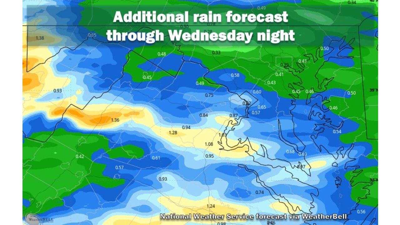 Washington D.C. and the Mid-Atlantic Hit 8 Straight Days of Rain With Strong to Severe Storms Possible Wednesday Before a Dry Pattern Finally Arrives This Weekend