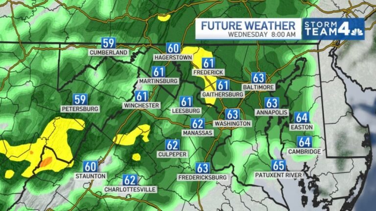 Washington DC, Baltimore and Maryland Face Steady Rain Wednesday Morning With Showers Continuing Into Thursday as Cooler Air Moves In