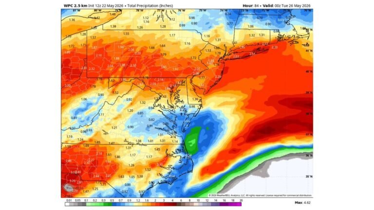 Washington DC, Maryland, Virginia, and Pennsylvania to See 1 to 2 Inches of Rain Through Memorial Day Monday as Holiday Weekend Stays Unsettled With Daily Shower Chances Friday Through Monday
