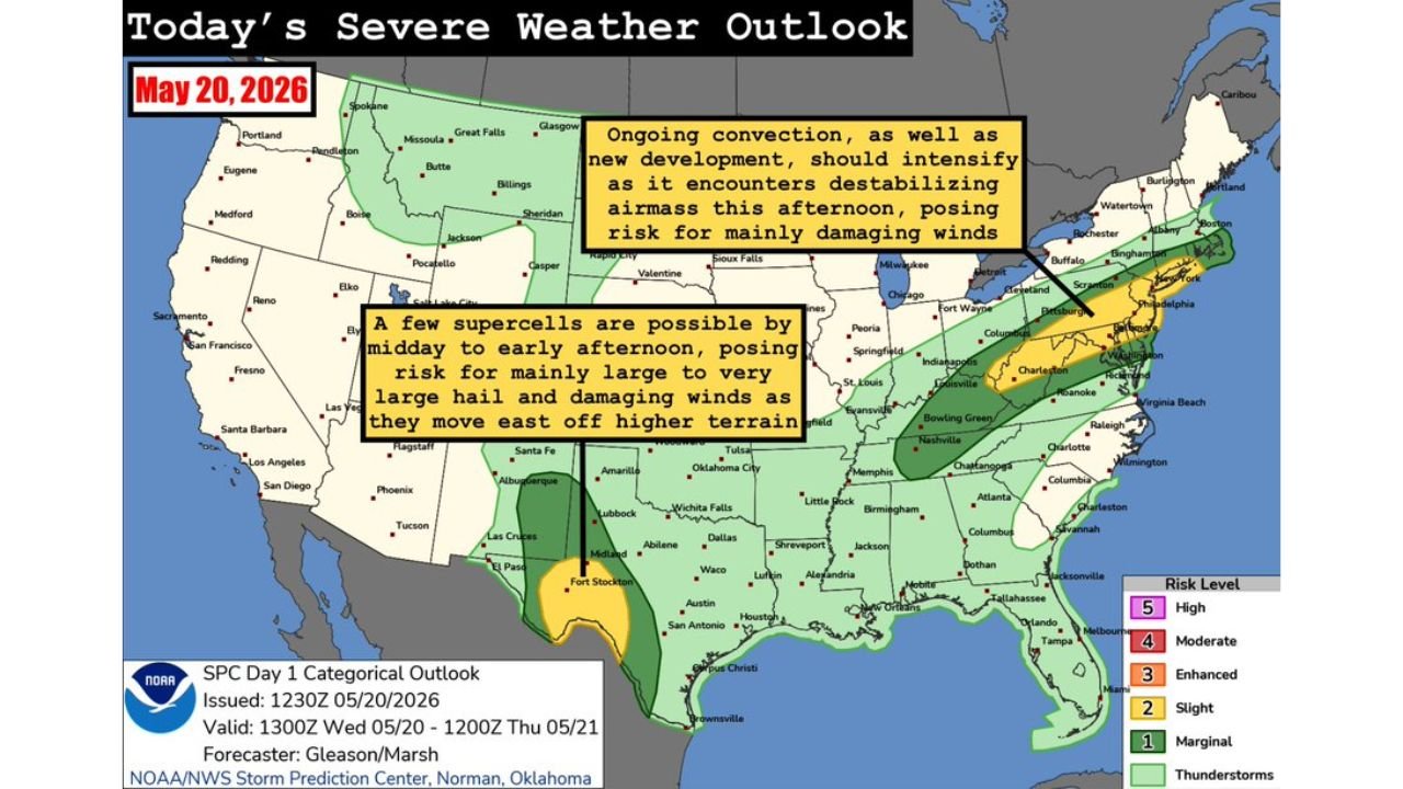 West Texas Supercells Threatening Very Large Hail and Tornadoes While Damaging Winds Target Ohio Indiana Kentucky Pennsylvania Virginia and Maryland on Wednesday May 20