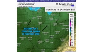 Wisconsin, Michigan and the Lower Midwest Face Final Frost Rounds Into Mid-May With Temperatures Dropping to 30 Degrees Near Green Bay by Monday May 11